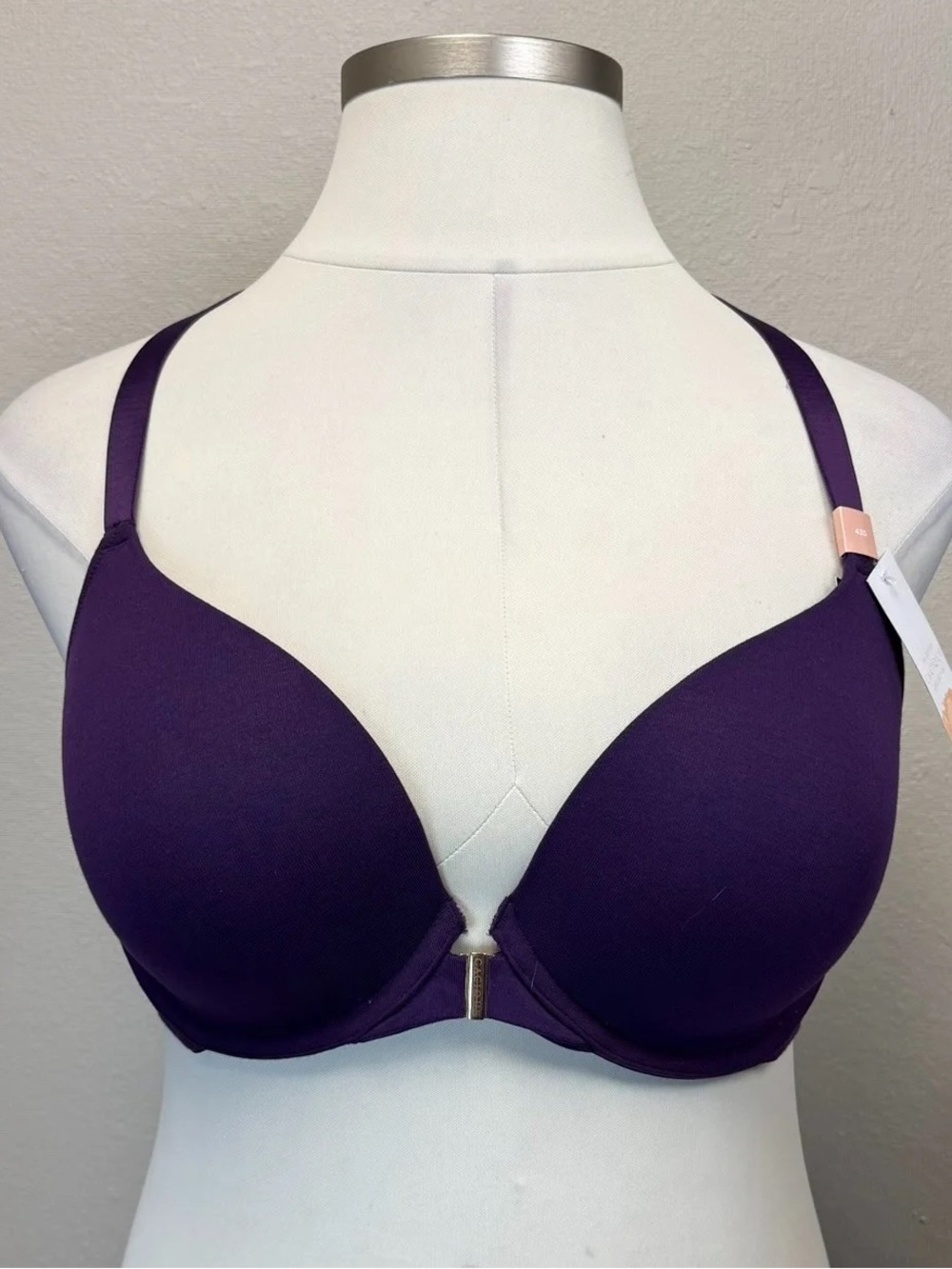 Cacique Purple Cotton Boost Plunge Bra - New! - Size 42D